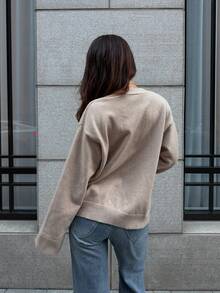 SHEIN Unity Women's Casual Fashionable Versatile Foldover Bell Sleeve Knit Cardigan, Autumn/Winter - Apricot - View 2