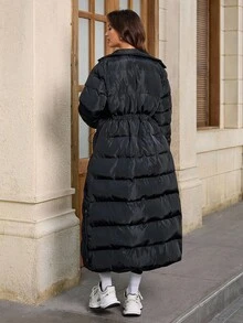 SHEIN Tall معطف أسود ماكسي مشدود الخصر مبطن للنساء في فصل الخريف والشتاء