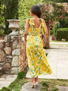 KARISMINA 2件套女士套装 - 无袖印花短款吊带背心和高腰宽松裙 - 黃色 - 查看 2