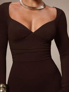 Silquee Women's Fashionable Party Solid Color Bodysuit - Coffee Brown - View 8