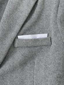 SHEIN 2 件套青少年男孩绅士装 - 灰色图案修身单层正式西装外套 + 灰色纹理西裤。优雅休闲的户外正式西装适合生日派对、晚会、表演、主持、婚礼季节（生日、婚礼、婚礼嘉宾、花童、戒童） - 灰色 - 查看 4