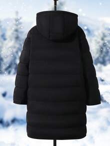 SHEIN 1 件青少年女孩休闲棉服外套，中长款，百搭秋冬