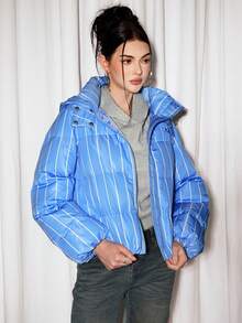 Sweetina Women's Blue & White Striped Long Sleeve Loose Casual Sweatshirt, Autumn/Winter - Multicolor - View 3