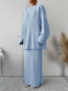 EURMUSE 女款純色針織毛衣2件套(不包含腰帶) - 無色 - 查看 4