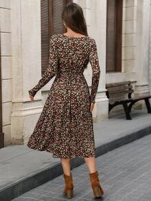 EMERY ROSE Damska sukienka midi z okrągłym dekoltem i drobnymi kwiatowymi zdobieniami, z długim rękawem - Wielokolorowe - Zobacz 2