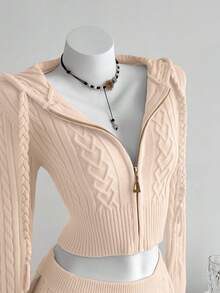 SHEIN Unity Bộ 2 áo len dệt kim bó sát đa năng thường ngày - Màu Khaki - Xem 5