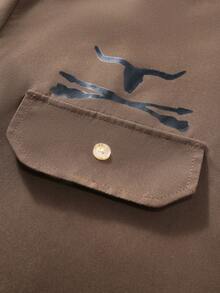 Manfinity Nomadique  Men's Western-Style Brown Loose-Fit Floral Heat-Transfer Long-Sleeve Shirt - Suitable For Halloween, Fall Casual Outings & Western-Themed Events, Also A Thoughtful Gift For Husbands/Boyfriends. - Brown - View 4