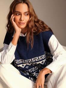 Chiquease 女式无袖圆领休闲毛衣背心，适合节日派对