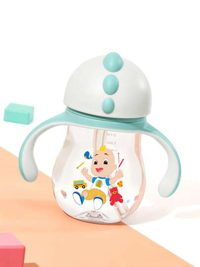 CoComelon X SHEIN 260 Ml  / 8 Oz Leak-Proof Silicone Straw Infant Straw Cup, With Removable Handle For Easy Cleaning, Tritan