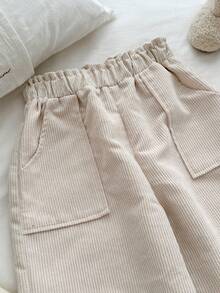 Genkimix Kids Tween Girls Thickened Corduroy Ruffle Waist Pocket Casual Straight Leg Pants Winter White Pants Pants Cute Kid Wide Leg Pants Girls Cotton Pants Girls Khaki School Pants Girl Uniform Pants