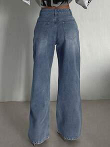 Dazy Tall 女式宽松直筒休闲牛仔裤 - 藍色 - 查看 6