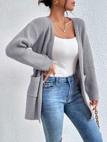 EURMUSE Dual Pocket Drop Shoulder Duster Cardigan - Grey - View 5