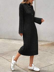 EURMUSE Vestido largo de punto para mujer con diseño de trenzado - Negro - Ver 6