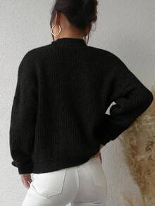 EURMUSE Women's Turtleneck Sweater With Dropped Shoulders - Black - View 2