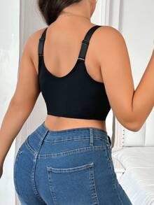 可调节肩带黑白蕾丝塑身衣上衣前扣文胸女士文胸加大码文胸蕾丝文胸运动文胸 - 黑色 - 查看 2