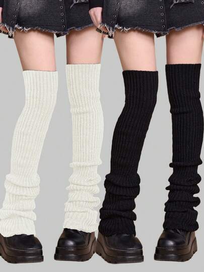 Kawaii 2 paia di coprigambe in maglia stile Y2K, calze in colore solido bianco e nero di alta qualità in stile punk minimalista, coprigambe stile JK, calze multifunzionali casual da indossare quotidianamente