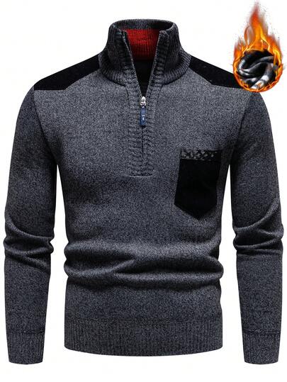 Manfinity Mode Jersey de cuello alto con media cremallera y bloques de color para hombre, otoño/invierno