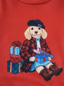 PrepCrw 2件套女婴优雅都市可爱圣诞小狗图案圆领T恤和裤子睡衣套装，适合居家、日常穿着、圣诞节、节日、秋冬季。男童睡衣套装，圣诞睡衣，女婴圣诞睡衣，男童睡衣套装，秋季、节日、圣诞节 - 彩色 - 查看 4