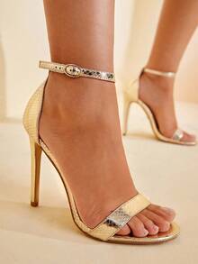 CUCCOO SZL Women's Fashionable Elegant Metallic Texture Open Toe Ankle Strap High Heel Shoes, Suitable For Parties For Christmas - Gold - View 6