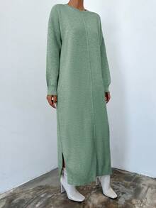 EURMUSE Solid Drop Shoulder Sweater Dress - Cadet Blue - View 3