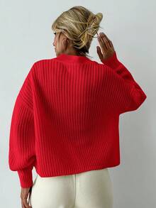 EURMUSE Women's Casual Solid Color Cardigan, Versatile For Autumn/Winter - Red - View 2