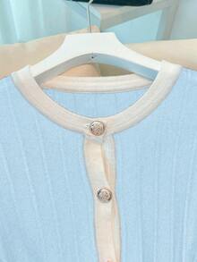 Franclia New Gentle Elegant Flare Sleeve Ruffled Hem Knit Cardigan For Women, Spring/Autumn - Baby Blue - View 4