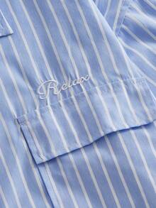 Manfinity Unisex Men's Casual Striped Long Sleeve Shirt, Autumn - Blue - View 4