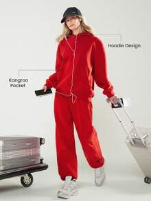 GLOWMODE 厚重羊毛超大连帽衫运动衫口袋厚保暖冬季 - Fiery Red - 查看 4