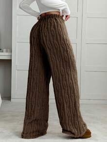 SHEIN EZwear 女款咖啡棕色高腰抽绳宽松阔腿休闲裤，秋冬 - 咖啡棕 - 查看 2
