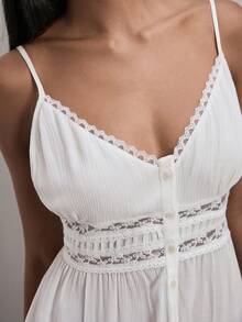 ATUI Studio Women's Spring And Fall  Chic Country Romantic Bohemian Lace Patchwork Single-Breasted Camisole, Going Out Tops ,Country Style For Women,Fall Outfits For Women