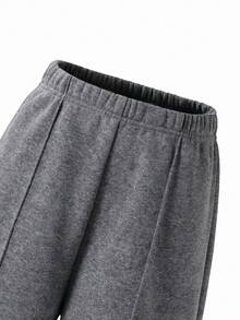 Sparklyn 2 件套青少年女孩休闲宽松花卉印花短款宽松运动衫 + 松紧腰阔腿裤套装，百搭杏色 - 灰色 - 查看 4