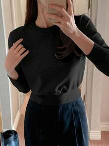DAZY Suéter holgado de unicolor para uso casual y diario, ideal para otoño/invierno - Negro - Ver 2