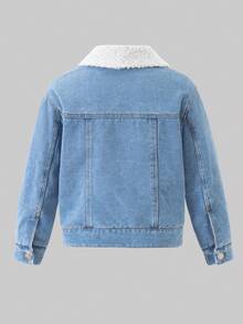 Young Girls Denim Set, Collar Fur Trim Long Sleeve Denim Jacket And Skirt, Autumn/Winter - Blue - View 9