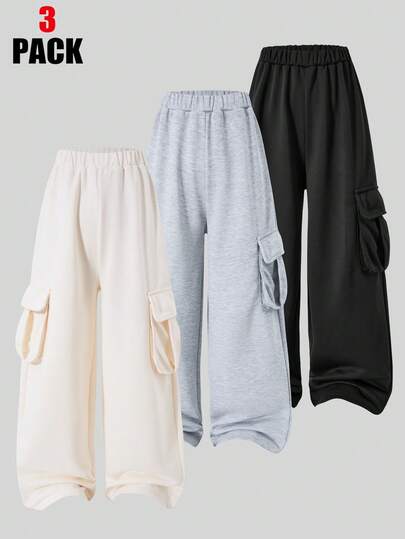 3pcs Boys' Casual Sports Sweatpants Set, Versatile Daily Wear, Minimalist Comfortable 3-Color Sweatpants, Suitable For Boys In Autumn/Winter, School, Campus, University