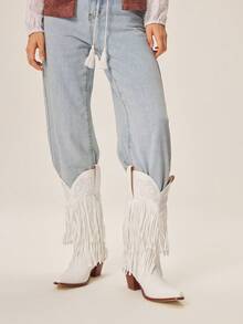 Styleloop Women's Western Boots, Boho Style, Retro American Style, Bohemian, Western Music Festival, Party, Christmas, Halloween Outfit Valentine's Day - White - View 2