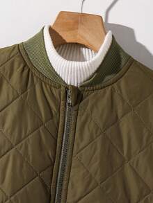 SHEIN Tween Boy Letter Patched Detail Teddy Lined Zipper Up Padded Coat - Army Green - View 5