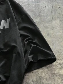 AXEPEAK 男士时尚休闲时尚都市英文字母文字图形印花宽松短袖 T 恤，宽松 T 恤，适合朋友，夏季 - 黑色 - 查看 3