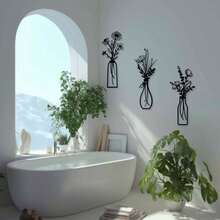 1pc/3Pcs Metal Flower Wall Art, Vintage Cutout Metal Wall Decor - Geometric Minimalist Hanging Vase Artwork, Decorative Metal Art Wall Decor For Bedroom, Kitchen, Living Room Decor - Rustic Home Accents, Spring Summer Housewarming Gift Fall Decor Christmas Decorations