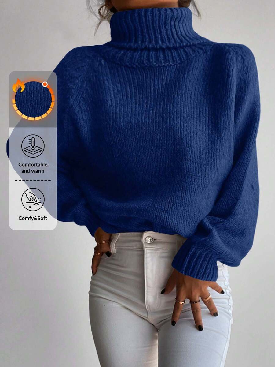 Cloudara Jersey cuello alto de manga raglán - Azul - Ver 1