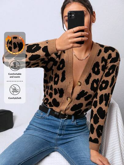 RueChic Leopard Pattern Button Front Cardigan