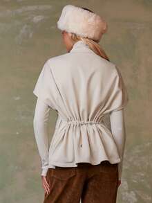 Athîral 女式休闲实用口袋拉链抽绳夹克 - 米色 - 查看 2