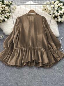 DreamSkyne Plus Size Women's Pearl Beaded Bow Flare Sleeve Elegant Blouse