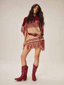 Styleloop 女士中筒靴，适合度假、波西米亚风、复古美式、波西米亚风、西部风、音乐节、派对、圣诞节、万圣节 - 紅色 - 查看 3