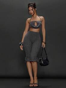 MUSERA 露背针织吊带露脐短款上衣，适合秋季、日常、夜间外出、性感街头风、假日、派对、春夏、节日等场合。 - 深灰色 - 查看 3