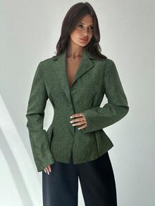 Firerie Women's Casual Linen Waisted Long Sleeve Lapel Collar Thin Blazer Jacket, Apricot In Fall/Winter,Cozy Fall And Winter Clothes For Women - Army Green - View 7