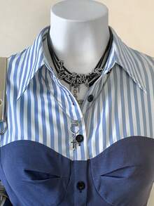 Jeanoix Women's Casual Patchwork 2 In 1 Long Sleeve Single-Breasted Shirt - Multicolor - View 4