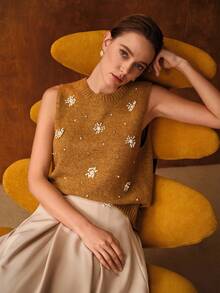 MOTF PREMIUM FAUX PEARL & RHINESTONE DETAIL SWEATER VEST - Ginger - View 2