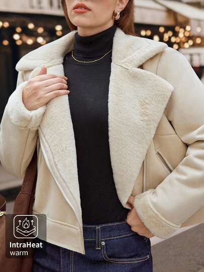 Easura 大码机车风短款保暖长袖夹克