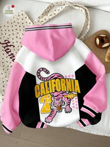 SHEIN EZwear 女士休闲街头风宽松卫衣，撞色设计，数字和英文字母虎纹印花图案，适合秋冬季节，嘻哈时尚，大码尺码 - 彩色 - 查看 2