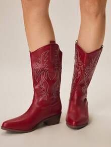 Styleloop 女士中筒靴，适合度假、波西米亚风、复古美式、波西米亚风、西部风、音乐节、派对、圣诞节、万圣节 - 紅色 - 查看 1